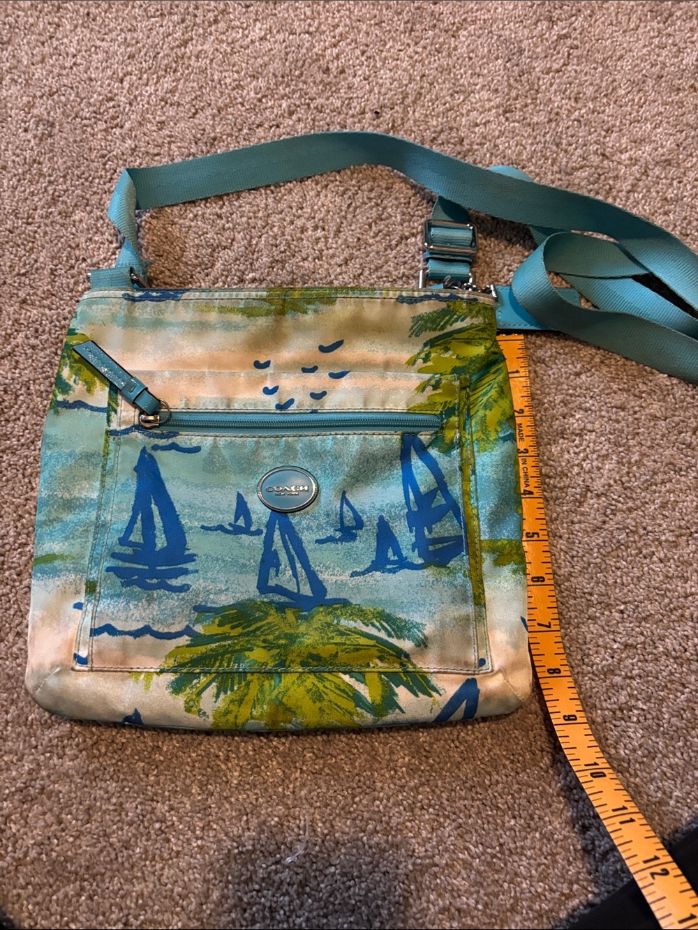 Coach Teal, Blue & Green Sailboat Print Crossbody Bag